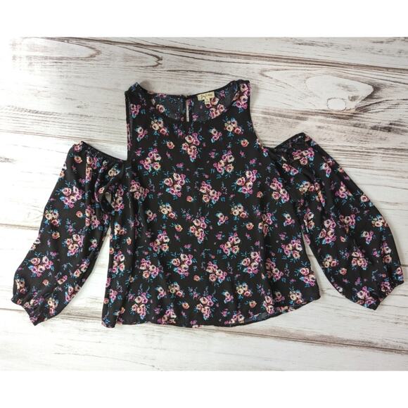 Lily White Floral Cold Shoulder Blouse Sz Medium - Picture 1 of 7